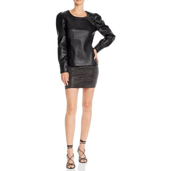 AQUA Luxe Puff-Sleeve Faux Leather Top - Size 10 - Picture 1 of 6